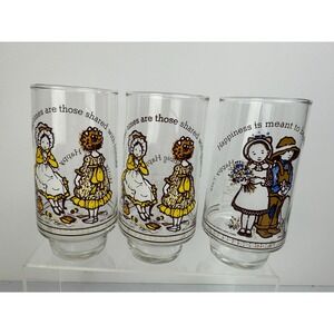 Vintage HOLLY HOBBIE Happy Talk Glasses Happiness & Shared Lot of 3 Coca Cola